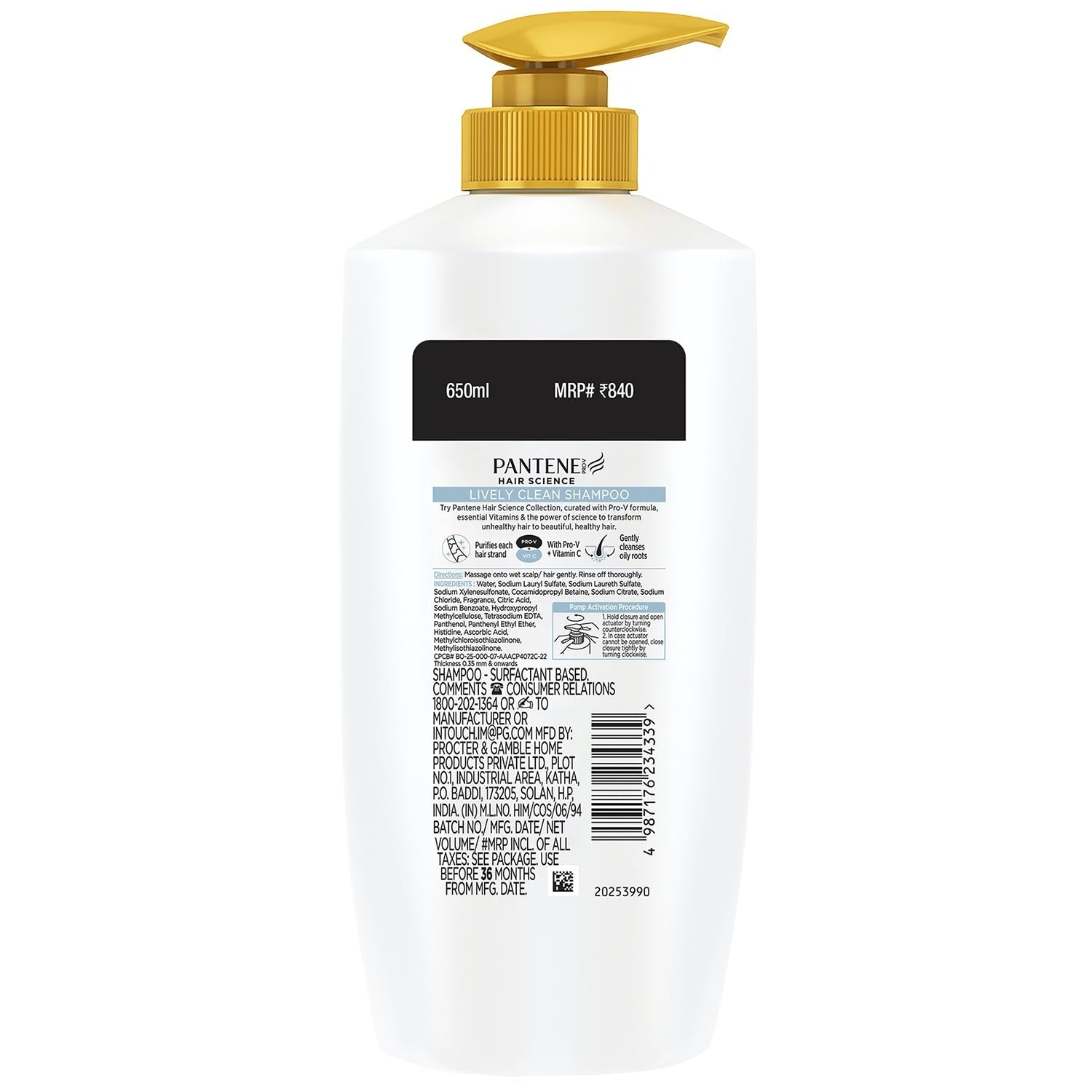 Pantene Advanced Hair Care Solution Lively Clean Shampoo - 650 ml (Pack of 2)