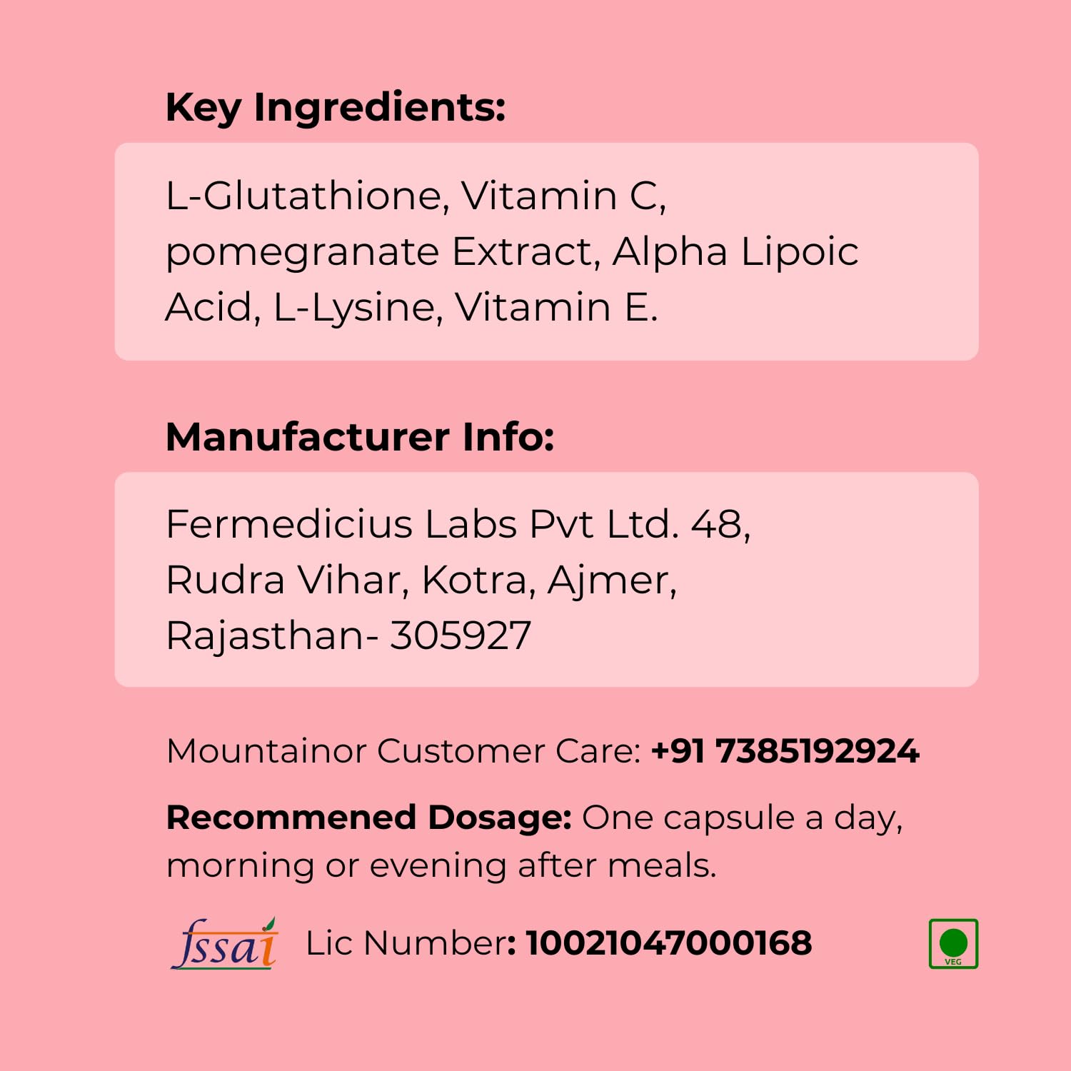 MOUNTAINOR L- Glutathione for Skin Whitening 1000mg With Grapeseed, Vit C,E, Hyaluronic Acid, Biotin Helps Reducing Melanin, Clear, Glowing Skin. Natural 30 Veg caps