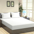 Trance Home Linen 100% Cotton 400 Thread Count Satin Striped Elasticated Fitted Bedsheet with 2 Pillow Covers  Colour White Striped