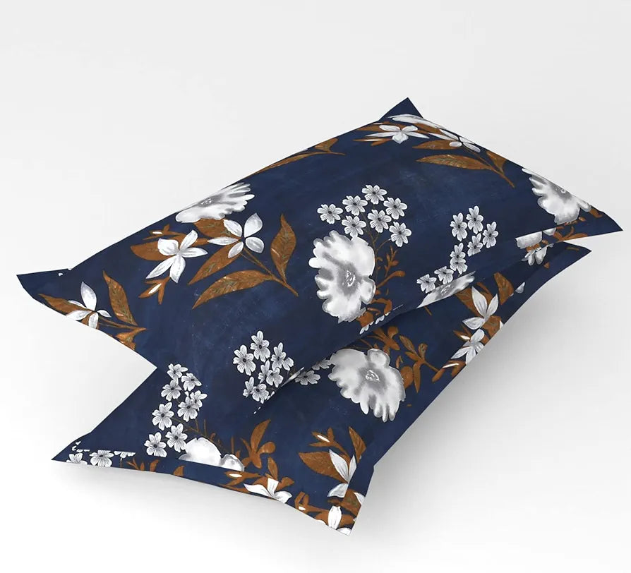 HomeKart Microfiber bedsheet for Double Bed with 2 Pillow Covers Breathable and Soft Touch 144 TC Pattren Floral Blue and White TC - 144