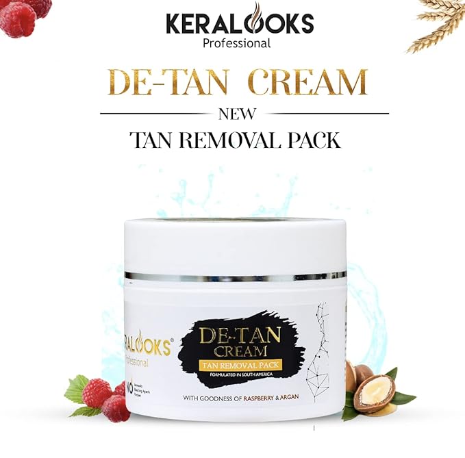 Keralooks De-Tan Cream Tan Removal Pack with Raspberry and Argon Oil - 200 gms