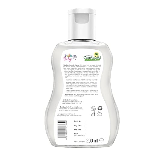 Fabie Baby Extra Virgin Coconut Oil for Baby Massage - 200 Ml