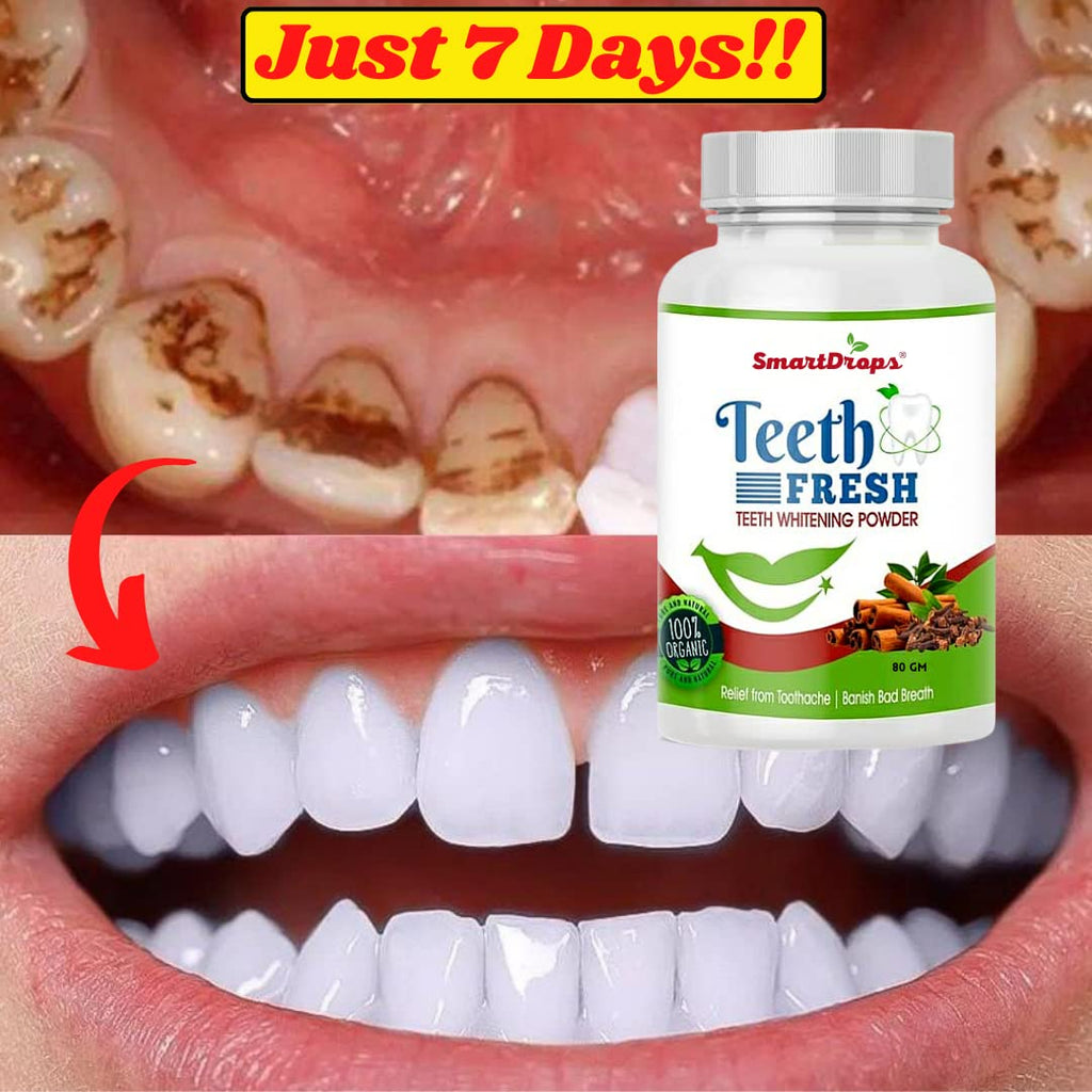 Smartdrops Teeth Whitening Powder, For Shiny Polished Teeth, Improves Teeth Whiteness and Brightness, Helps Fight Plaque, Removes Stains, Freshens Breath, Natural Ingredients, 80gm