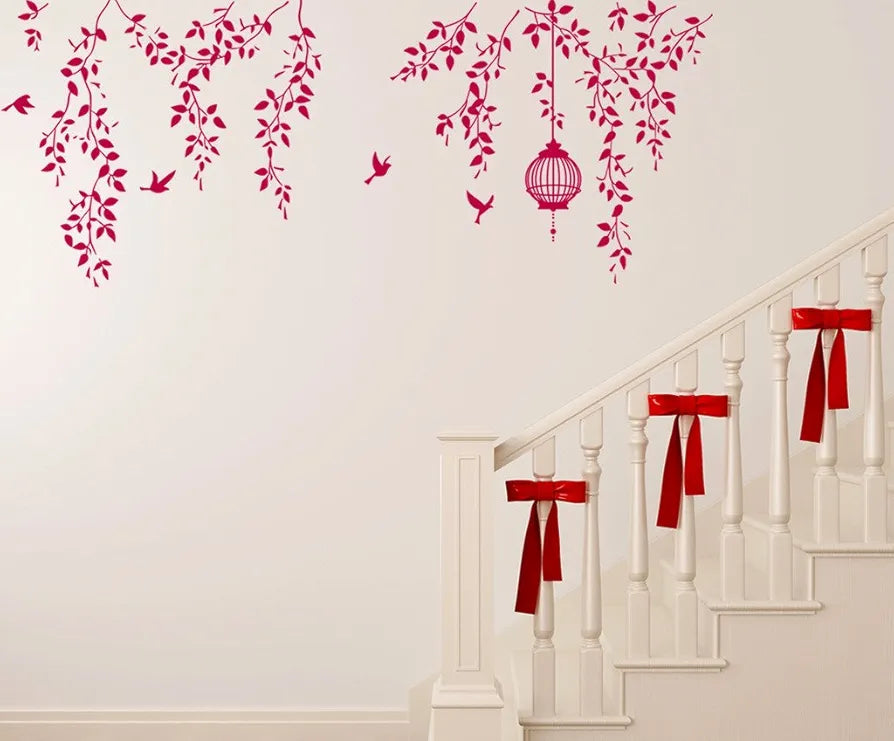 Decals Design Hanging Vines with Cage and Birds Wall Sticker