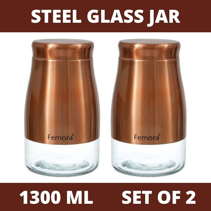 Femora Kitchen Storage Jars Copper Finish With See Through Bottom Jar | 900 Ml | Pack of 2