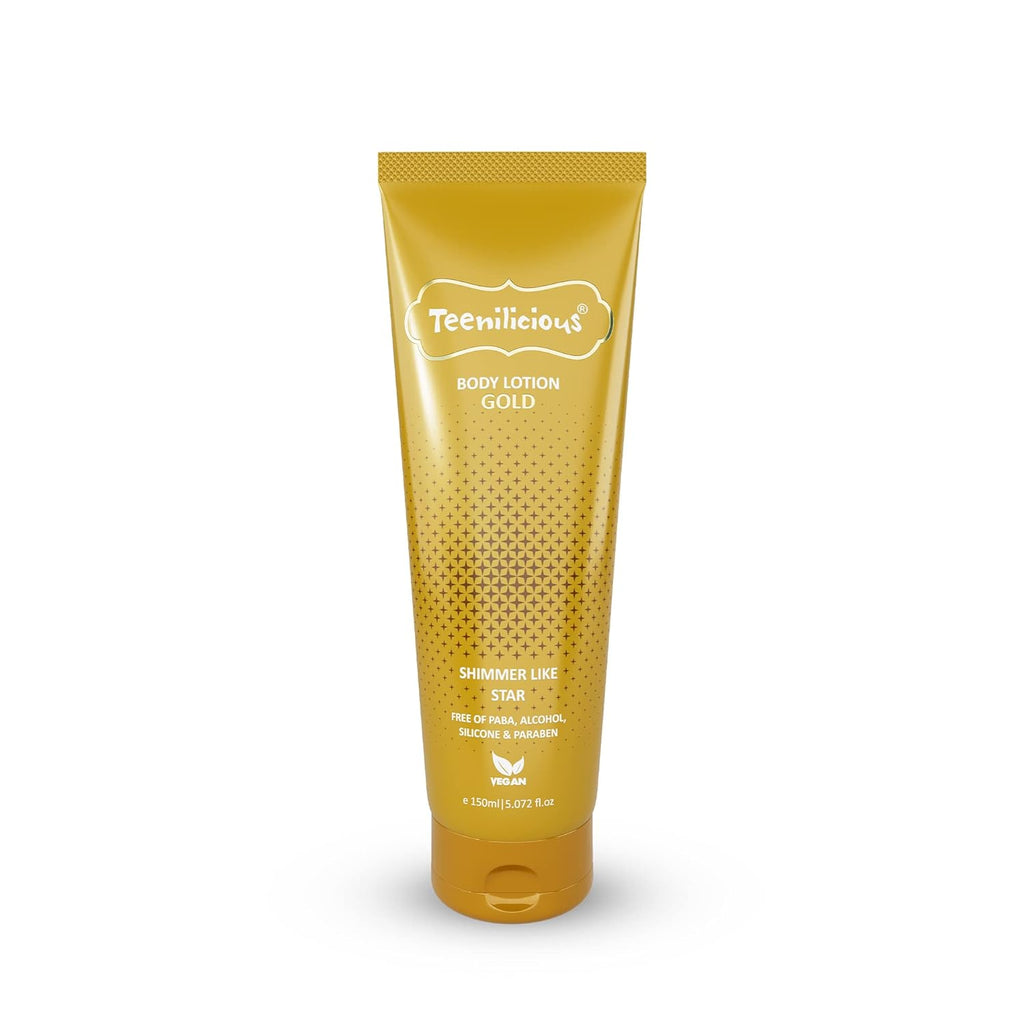Teenilicious Gold Sparkle Body Lotion for Women & Men | Skin Moisturizer & Shimmer Lotion | Vegan | Free from Alcohol, Silicones, Paraben & Sulphates | Suitable for All Skin - 150ml