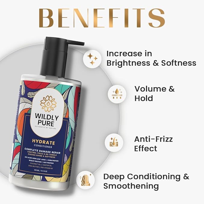 Wildly Pure Natural Conditioner for Dry & Frizzy Hair | Deep Conditioning & Smoothening - 300 Ml