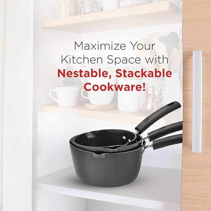 Vinod Black Pearl Hard Anodised American Non Stick Saucepan - 1.8 litre, 18cm | 3.25mm Thickness | Metal Spoon Friendly | Easy to Pour