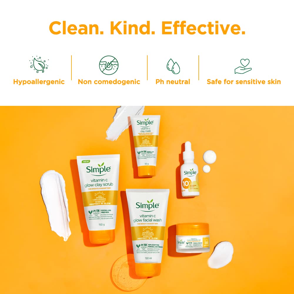 Simple Protect N Glow Vitamin C Brighten Clay Mask| With Yuzu Lemon| For all Skin Types| No Colour|| Perfume| No Harsh Chemicals & Parabens| Tested on Sensitive Skin|| 150 ml