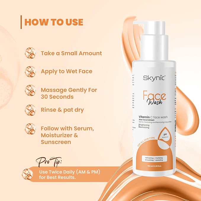 Skynic Vitamin C Face Wash With Aloe Vera Ext For Glowing and Brightening Skin - 100 Ml