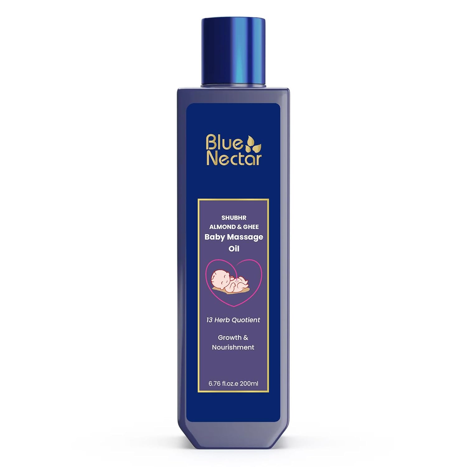 Blue Nectar Ayurvedic Baby Oil with Organic Ghee, 100% Natural Baby Massage Oil With Coconut Oil & Olive Oil | Dermatogically Tested (13 Herbs, 200ml)