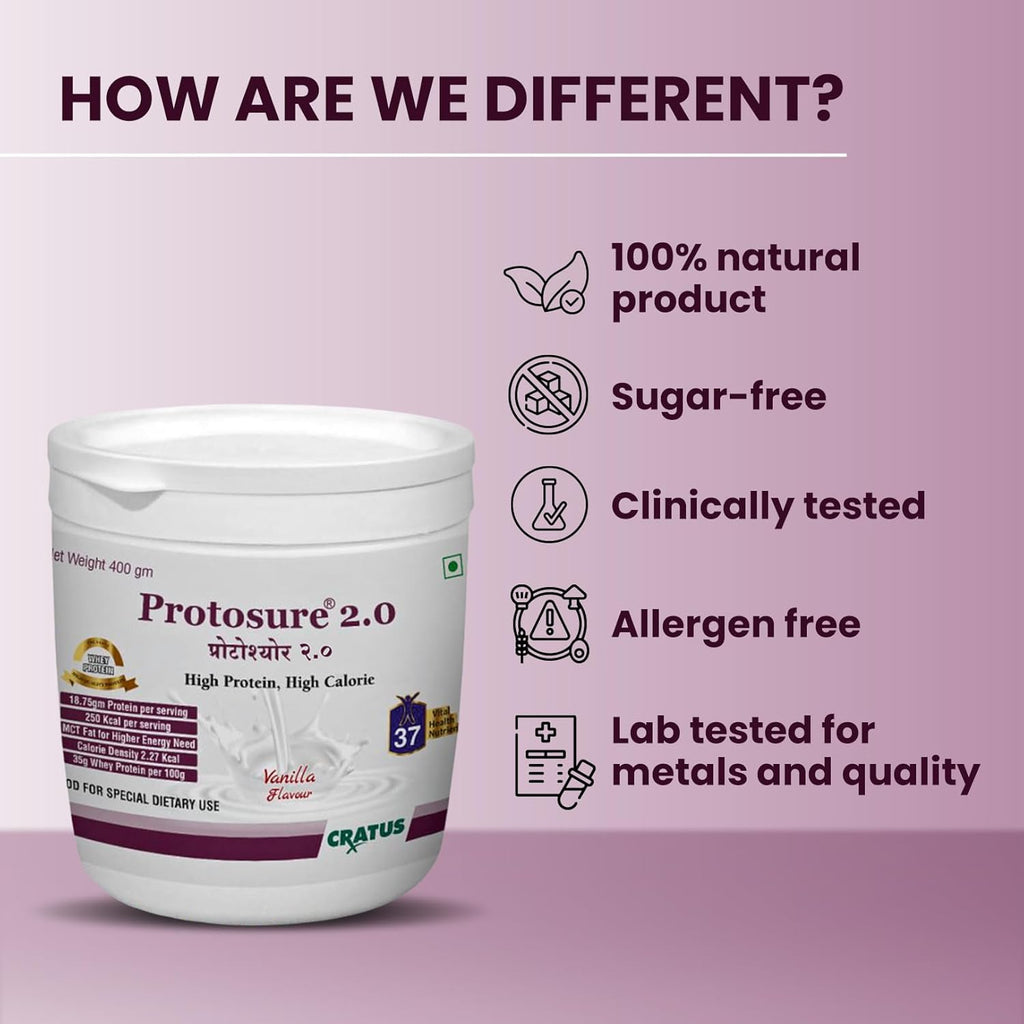 Cratus Protosure 2.0 - Helps Manage Diabetes | Rich in Proteins and Calories | Easily Digestible Fats | Filled with Essential Vitamins and Minerals | Low Glycemic Index