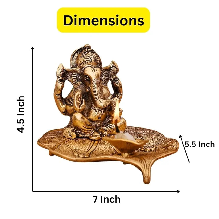 Collectible India Aluminium Ganesh with Diya Idol Medium Gold