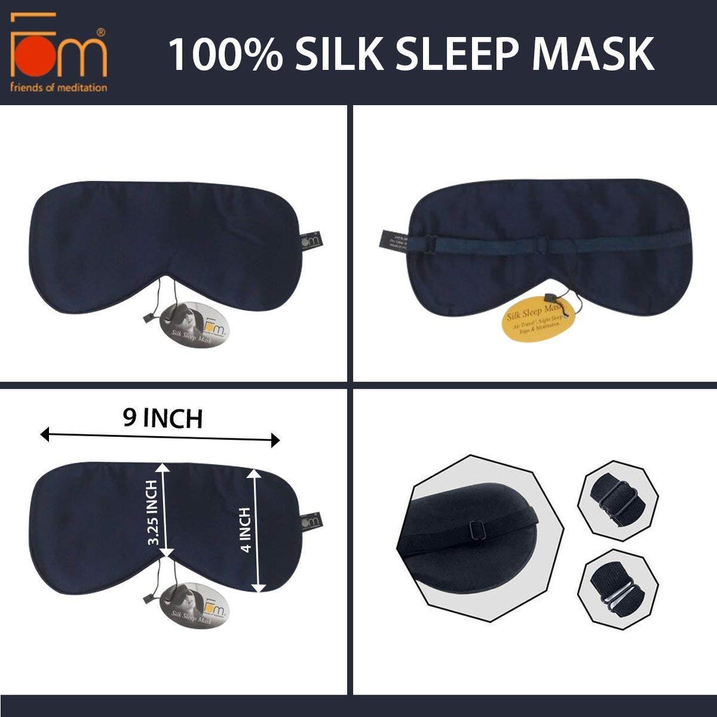 Friends of Meditation Â® 100% Mulberry Silk, Super Smooth Sleep Mask And Blind Fold (Navy Blue)