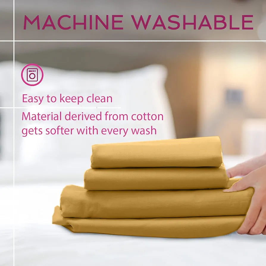 Trance Home Linen Premium 300 TC Pure 100% Cotton King Fitted Bedsheet with 2 Pillow Covers Colour Gold
