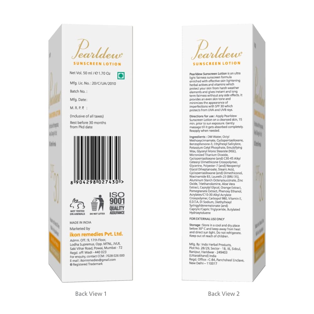 Pearldew Sunscreen Lotion - 50 Ml | SPF 30 | Pack of 2