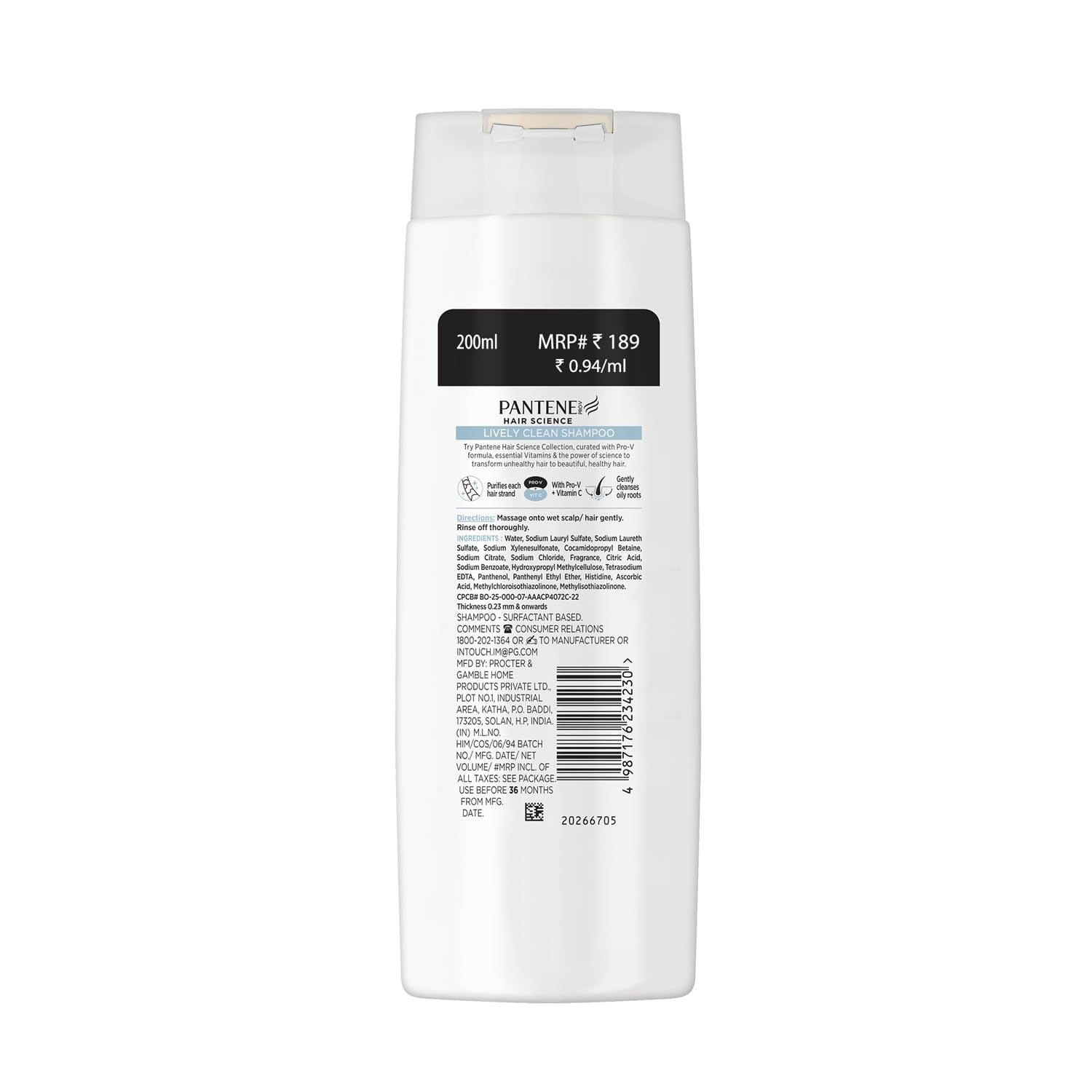 Pantene Advanced Haircare Solution Lively Clean Shampoo for Women - 200 ml