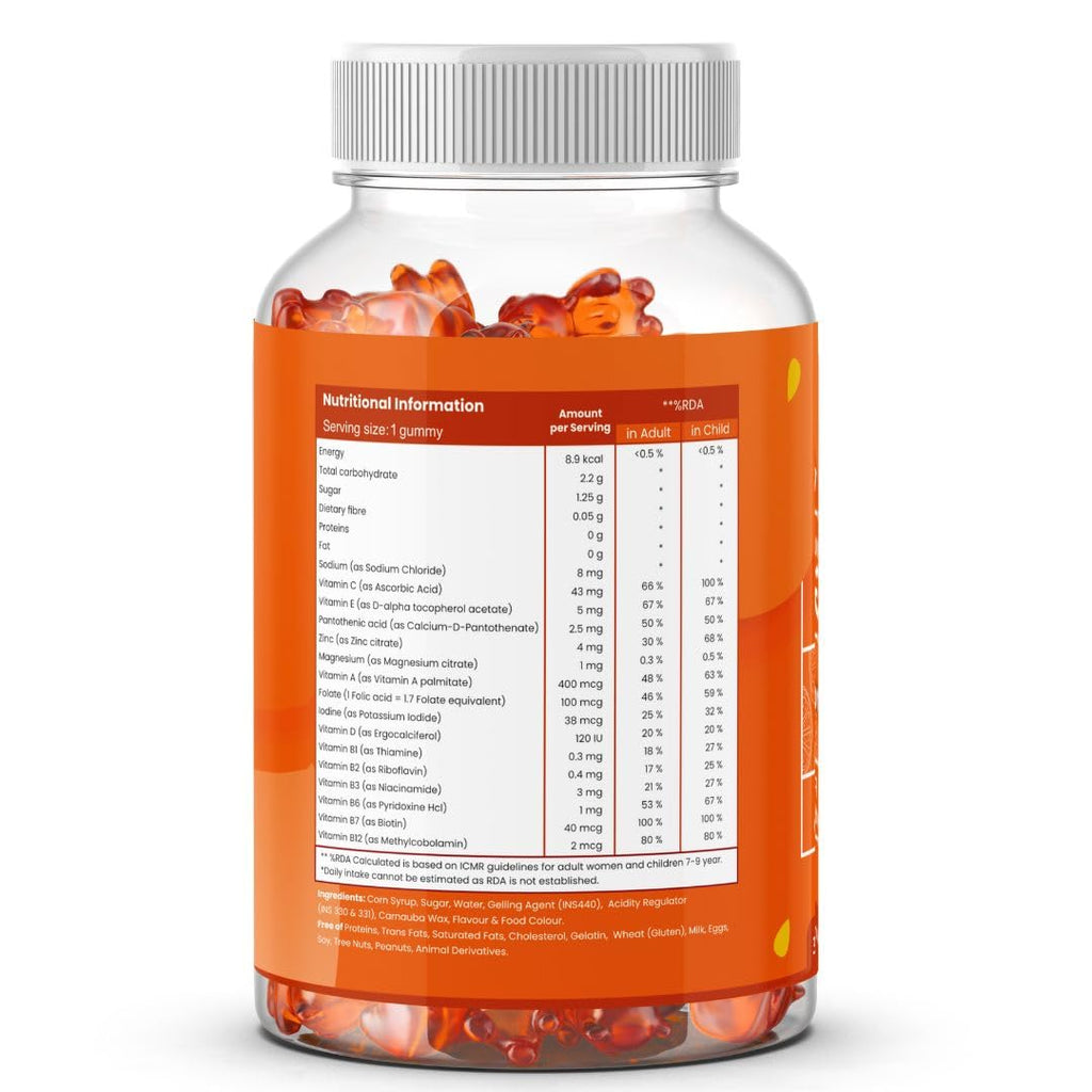 Vedamins Multivitamin Gummies for Men Women & Kids I Immunity, Increased Energy & Metabolism – 30 Gummies | Orange Flavour