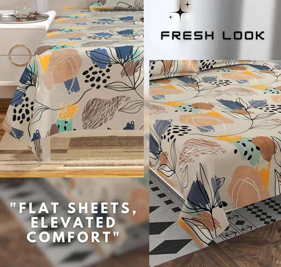 HomeKart Floral Printed Cotton Feel Double Bedsheet with 2 Pillow Covers 200 Tc Soft  Premium Printed Bedsheet for Home Bedroom Grey & Blue