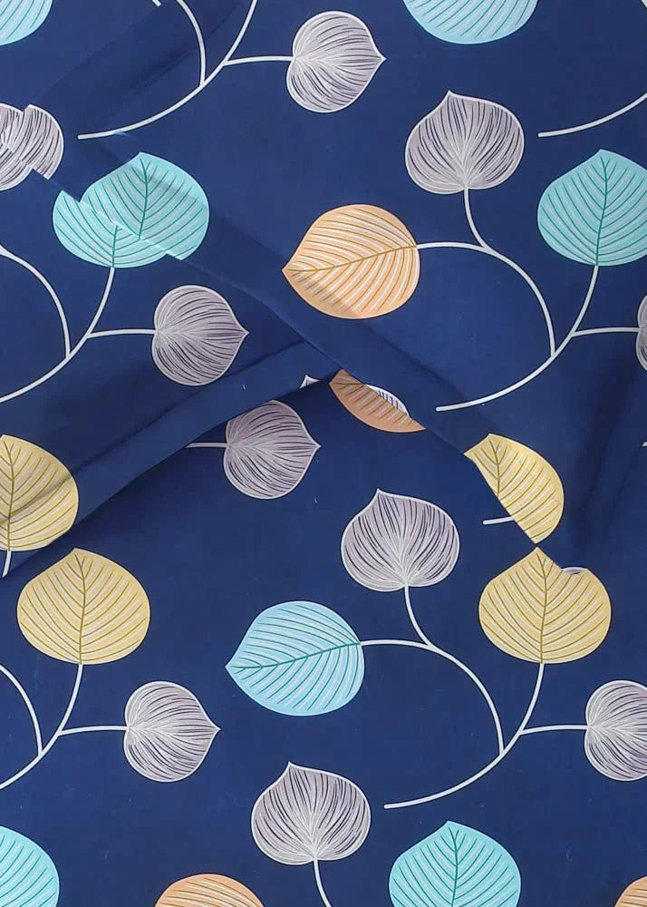 Homekart Premium Cotton Elastic Fitted Bedsheets with 2 King Size Pillow Covers Double Bed Flower Print Dark Blue 200 tc - 220 tc