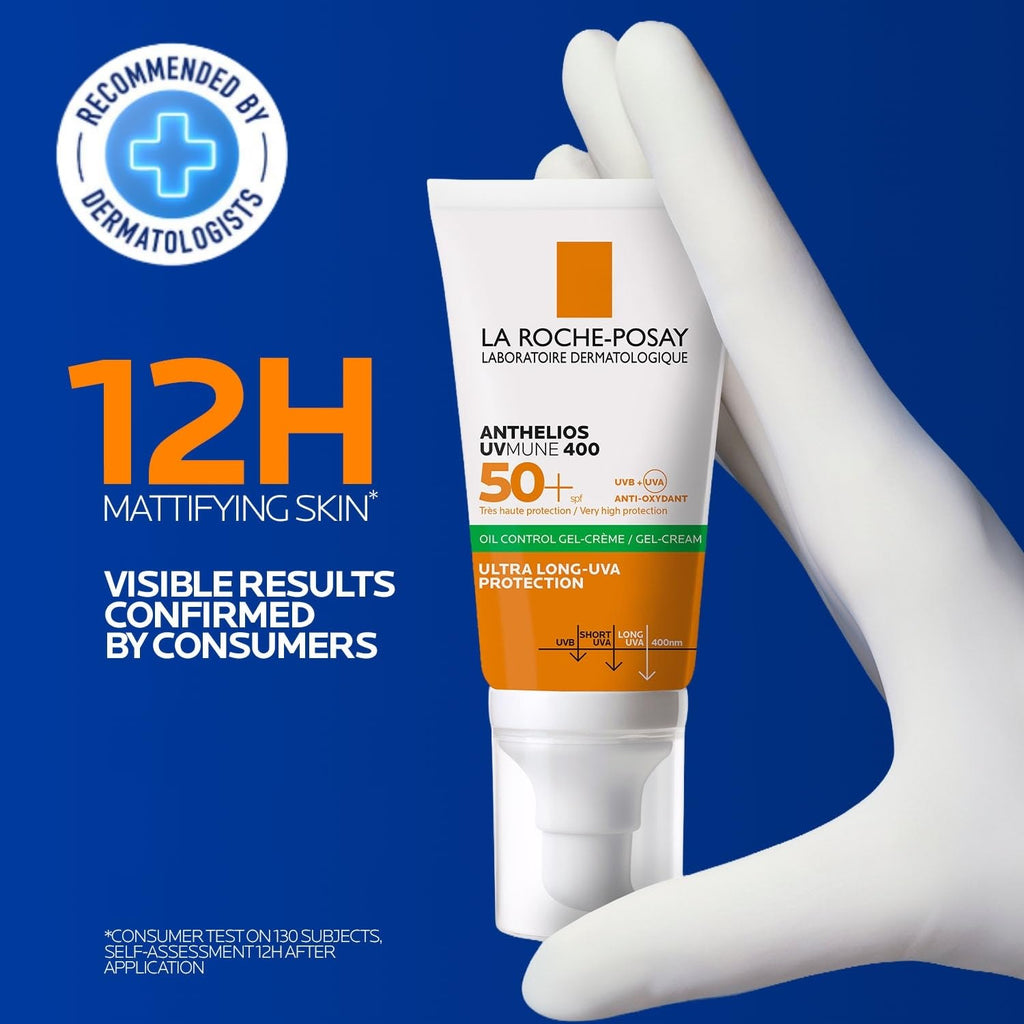La Roche-Posay Anthelios Sunscreen UVMUNE400 Oil Control Gel Cream SPF50+ |Matte finish Invisible Sunscreen for Oily, Blemish & Acne-Prone Skin, 50 ml