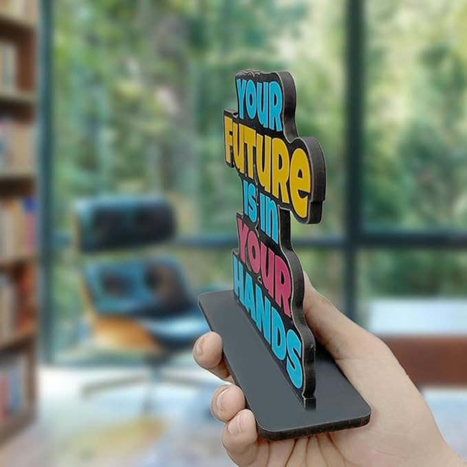 Artvibes Wooden Idols and Figurine Your Future is in Your Hands Positive Quotes Table Decoration for Office Desk | Home Decor