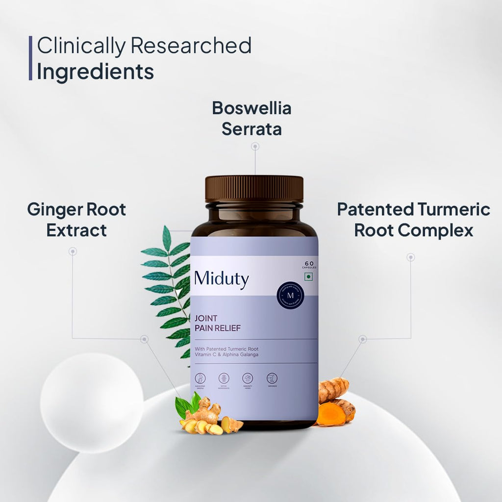 Miduty by Palak Notes Joint Pain Relief Supplement Boswellia Serrata, Turmeric Root Complex, Ginger Root - Support Joint Health Supplement - 60 Capsules