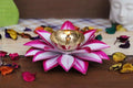 Diya Brass Lotus Kamal Diyas Oil Lamp Stand White Pink