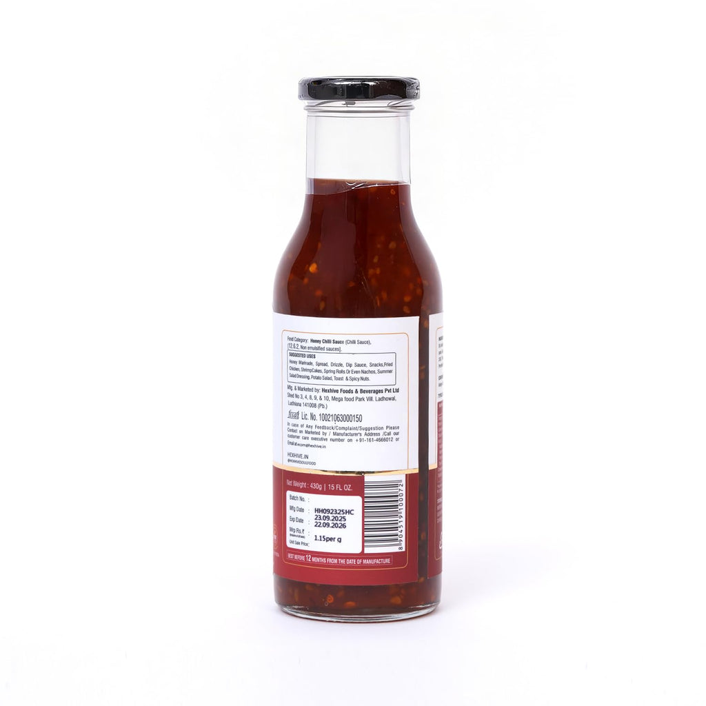 Hexhive Honey Chilli Sauce | Sweet & Spicy Asian-Style Sauce | Made with Real Honey, Tomato Purée & Chilli Flakes | Perfect Dip and Cooking Sauce | No Added Sugar | Natural Sweet-Spicy Glaze | 430g