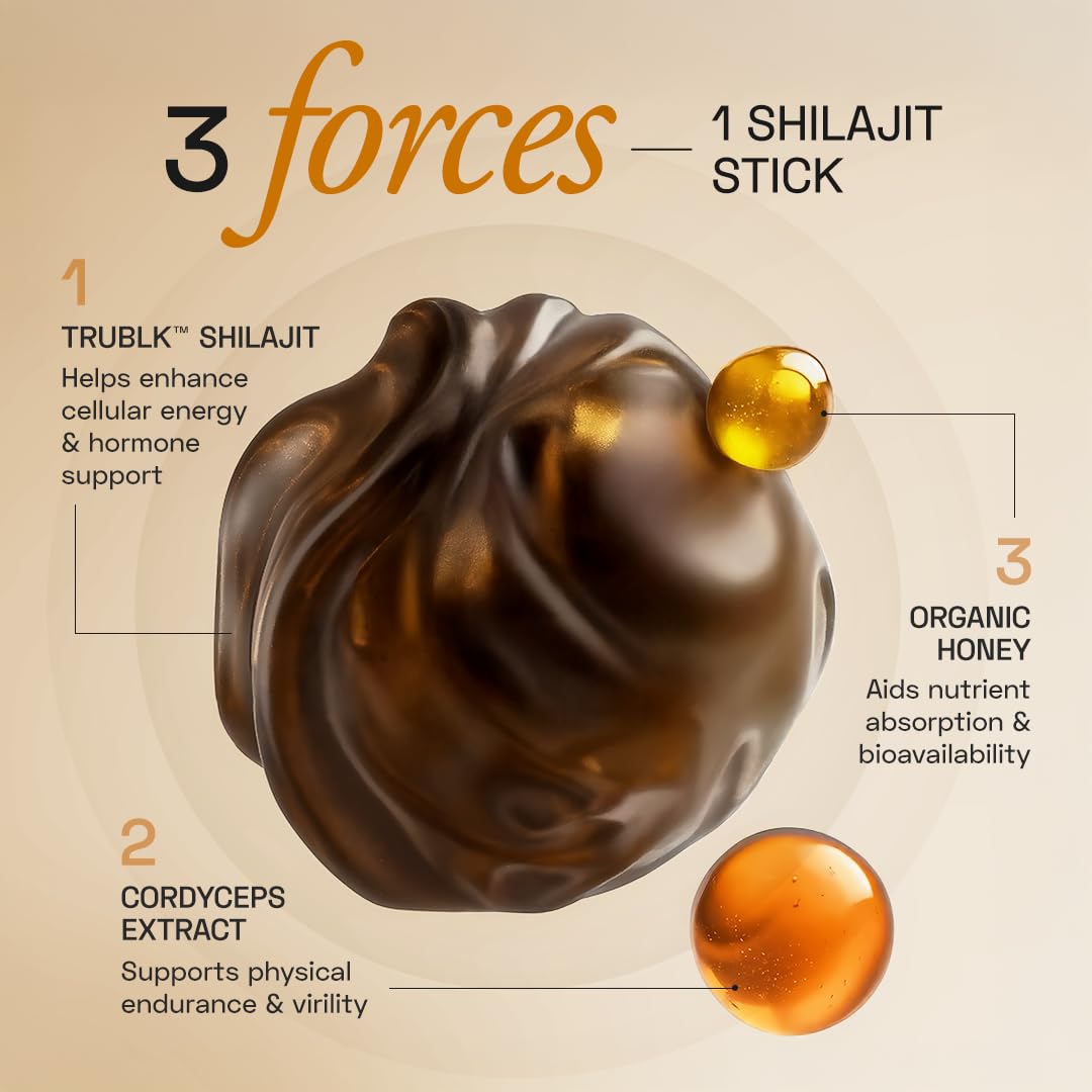 Ace Blend 400mg TRUBLK Shilajit Sticks (5 Servings) | 120mg Cordyceps Mushroom & Organic Honey | Over 75% Fulvic Acid & 80+ Trace Minerals | For Strength & Performance | High Absorption | Men & Women