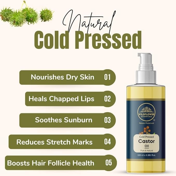 Wildflower Essentials Castor Oil (Arandi Oil) Cold Pressed - 100 ml