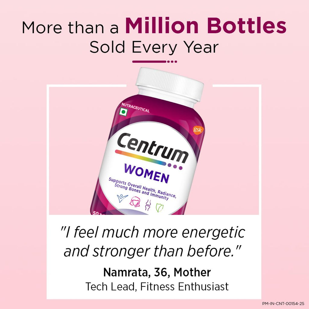 Centrum Women -Multivitamin Tablet for Women|With 23 Vital Nutrients including Zinc,Magnesium,Vitamin B,C,D, Calcium for Energy, Immunity,Radiance,Strong Bones and Overall Health|Veg - 50 tablets