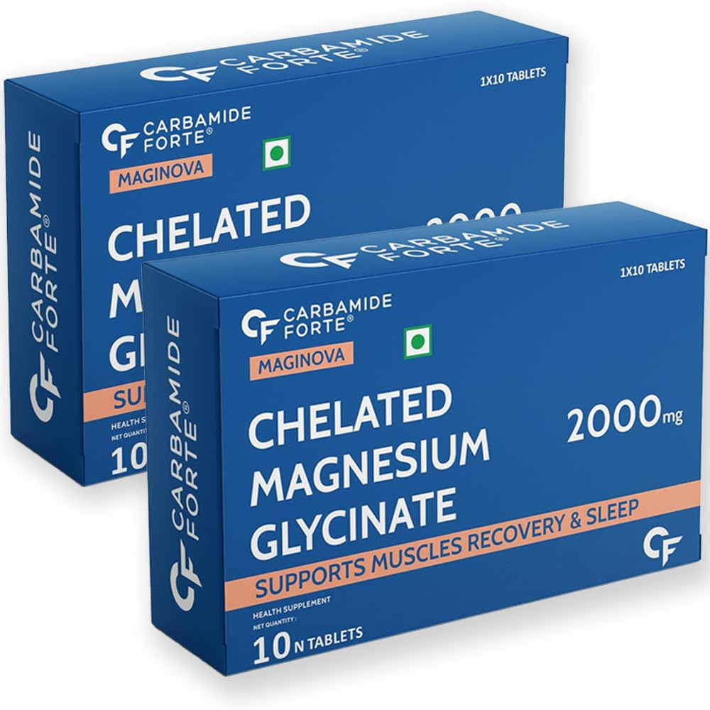 Carbamide Forte Chelated Magnesium Glycinate 2000mg Per Serving Supplement - 10 Veg Tablets (Pack of 2)