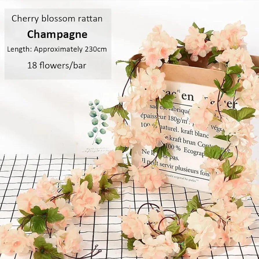 Lines Artificial Cherry Blossom Rattan Flowers Vine Peach