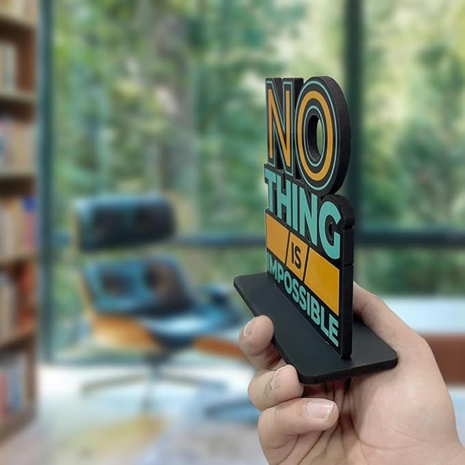 Artvibes Wooden Idols and Figurine Nothing is Impossible Quotes Table Decor for Office Desk Showpiece | Home Decoration