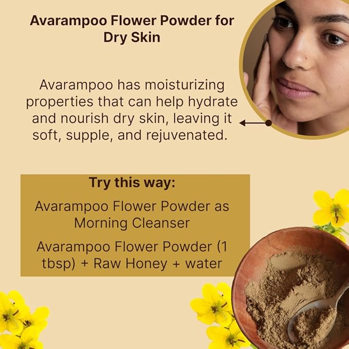 Vriksha Veda Organic Avarampoo Flower Powder for Face Body and Hair - 100 gms