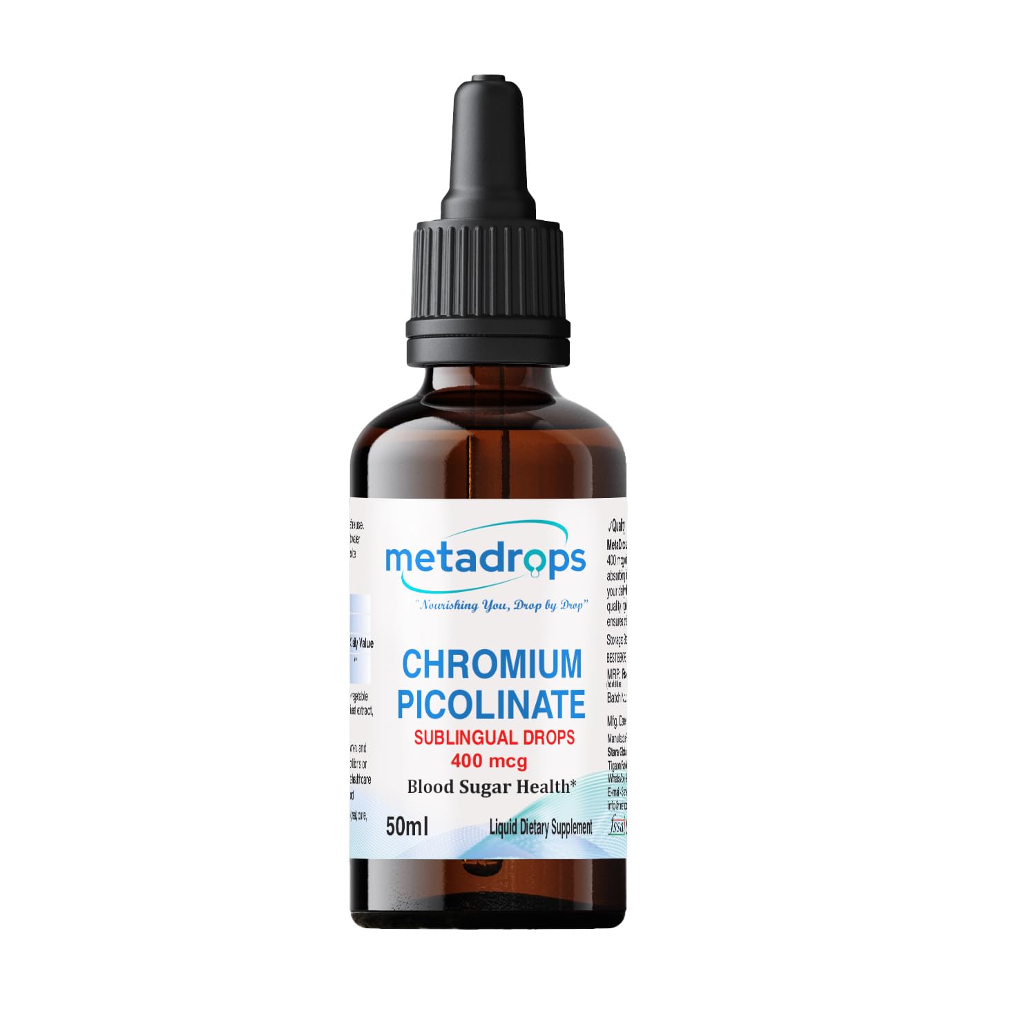 METADROPS Liquid Chromium Picolinate – 400mcg per Serving | Sublingual Drops for Enhanced Absorption | Supports Metabolism & Blood Sugar Levels | 50ml Bottle