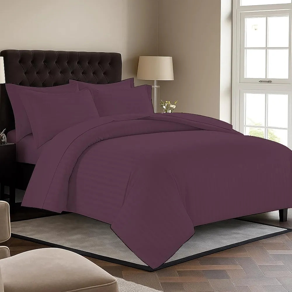 Trance Home Linen Zippered 100% Cotton 200 TC Satin Stripe Queen Duvet Cover Quilt Cover with 2 Pillow Covers Colour Deep Wine
