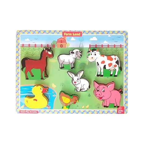 Skillofun Wooden Farm Animals Chunky Puzzle Learning Puzzle for Farm Animals Extra Thick Blocks