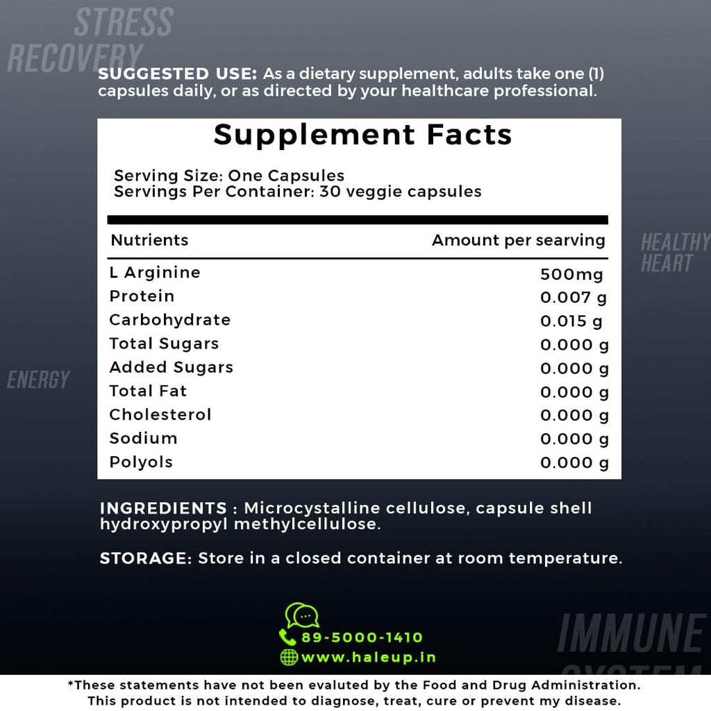 Haleup L-Arginine 1000 mg Veg Capsules (Pack of 1 (60 Caps))