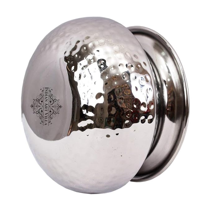 Indian Art Villa Indianartvilla Hammered Stainless Steel Punjabi Handi Bowl - 650 ml
