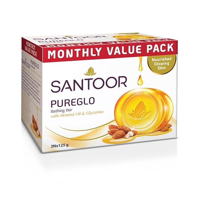 Santoor PureGlo Glycerine Soap - 125 gms (Pack of 3)