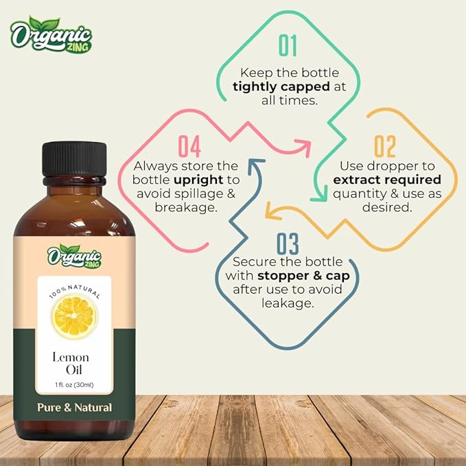 Organic Zing Lemon (Citrus Limonum) Oil | Essential Oil for Skincare, Hair Care, Aroma & Diffusers - 30 Ml