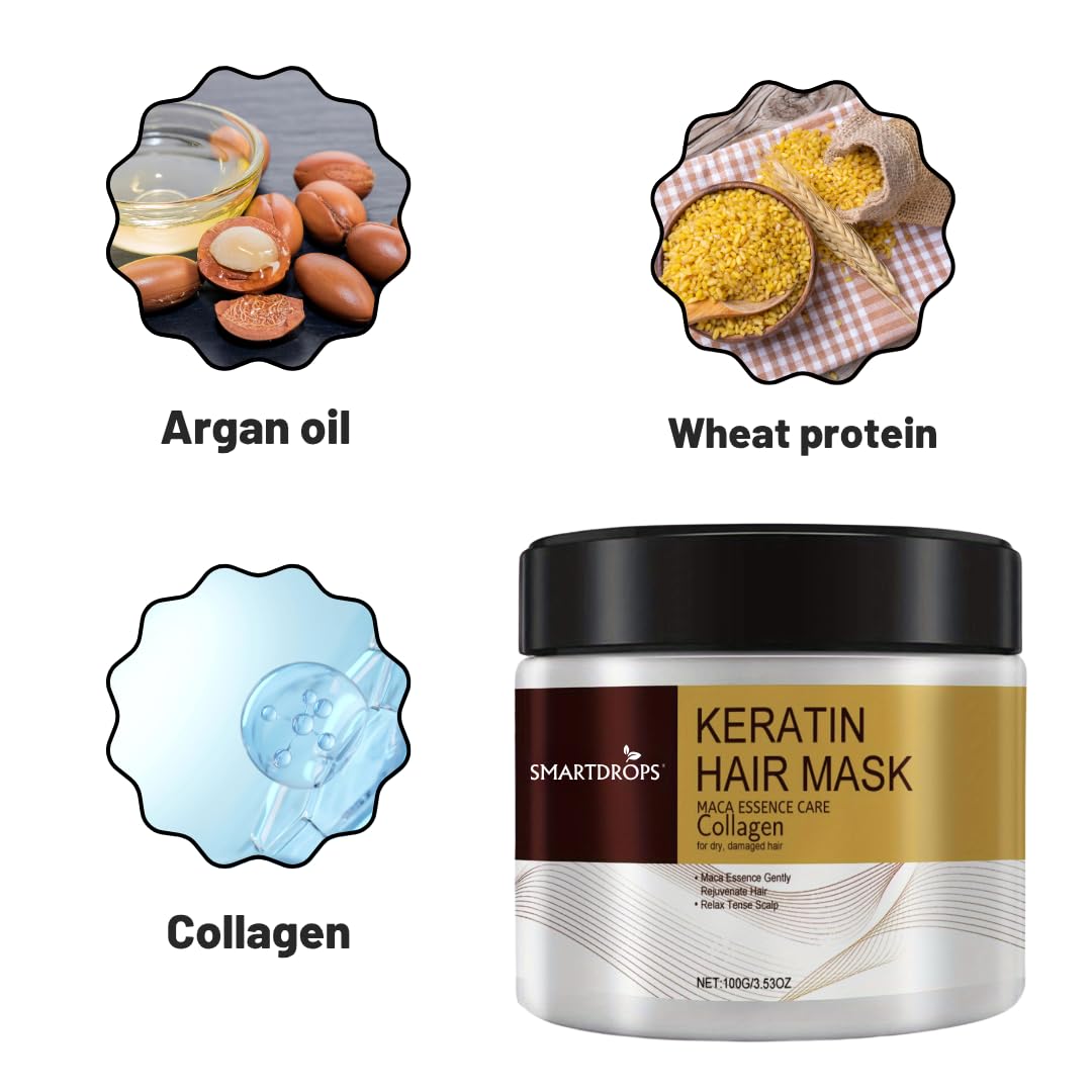Smartdrops Keratin Hair Mask, Smooth Texture Formula, For All Hair Types, Soft Finish Care, (Pack of 1) (100 g)