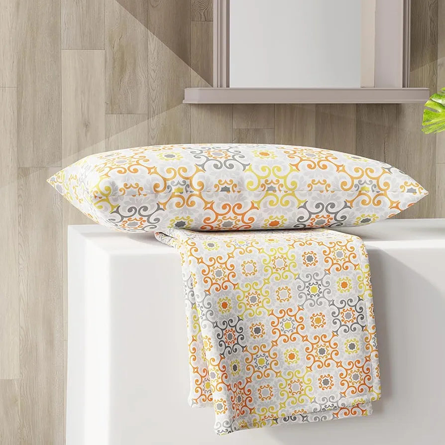 Layers Zen Cotton Blend Single Bedsheet Set 1 Single Cotton Bedsheet & 1 Pillow Cover 225 CVC Orange