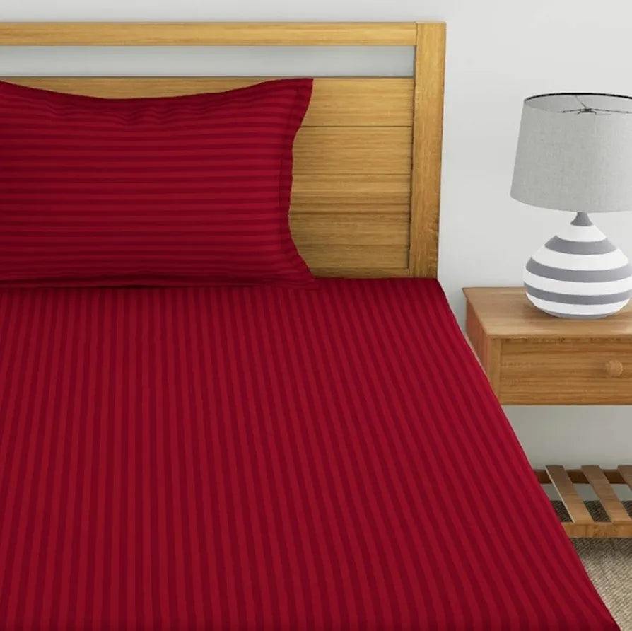 Dreamscape 220 Tc Cotton Single Bedsheet with Pillow Cover Self-Striped Red
