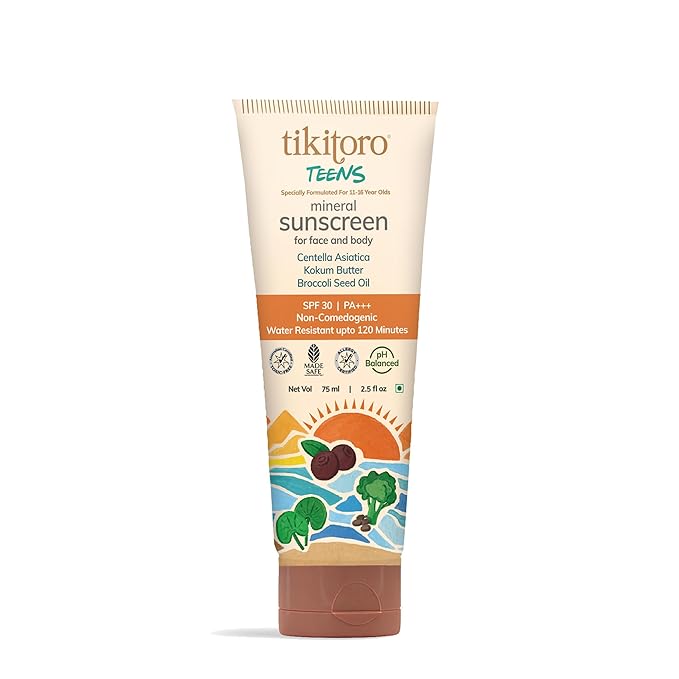 Tikitoro Teens Mineral Sunscreen with SPF 30, PA+++ Contains Kokum butter - 75 ml