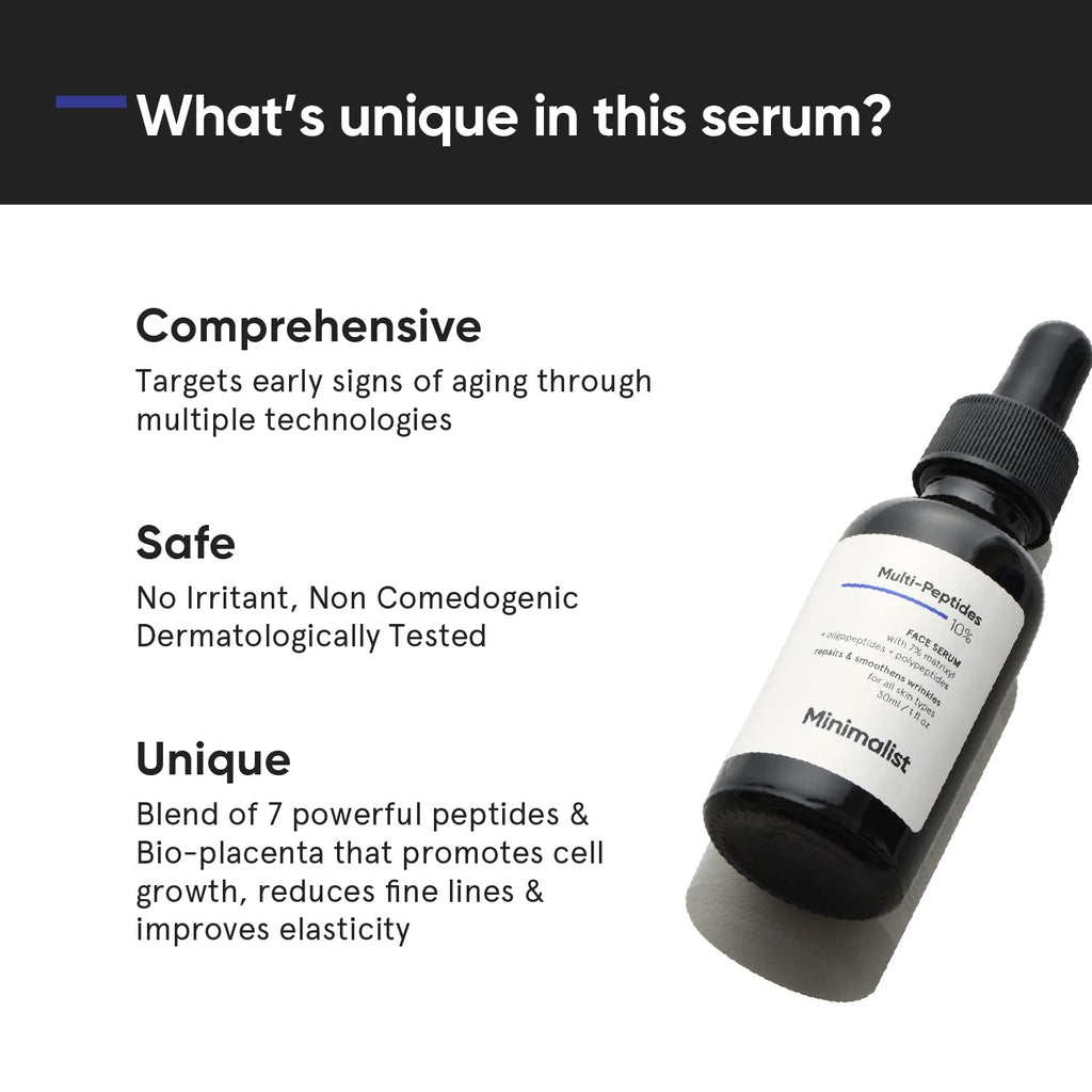 Minimalist Multi Peptide Night Face Serum for Ageless Younger Skin, 30 ml | Collagen Boosting, Hydrating & Overnight Repair Serum for Women & Men with 7% Matrixyl 3000 & 3% Bio-Placenta