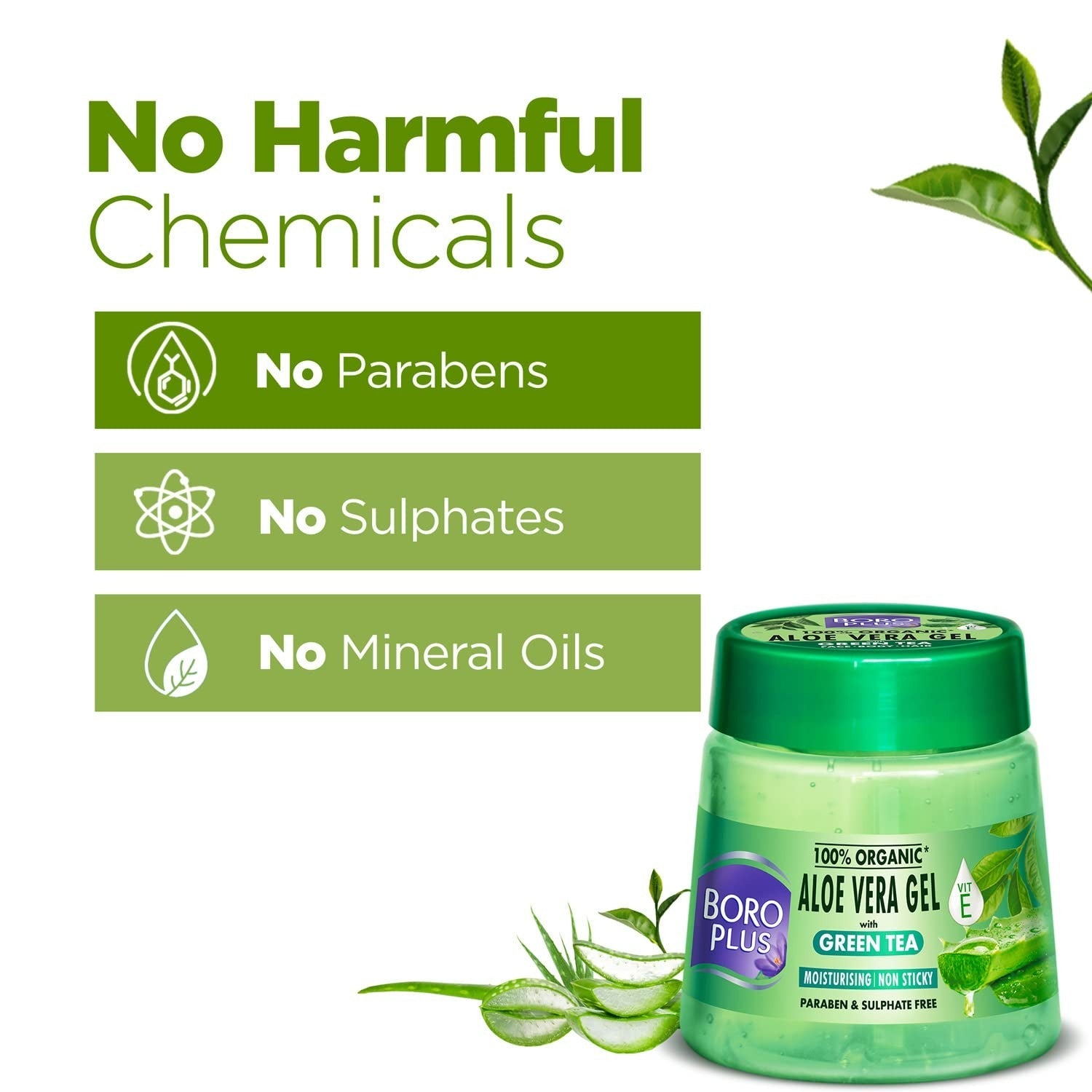 Boroplus Aloe Vera Gel With Green Tea 100% Organic For Skin & Hair - 200 ml
