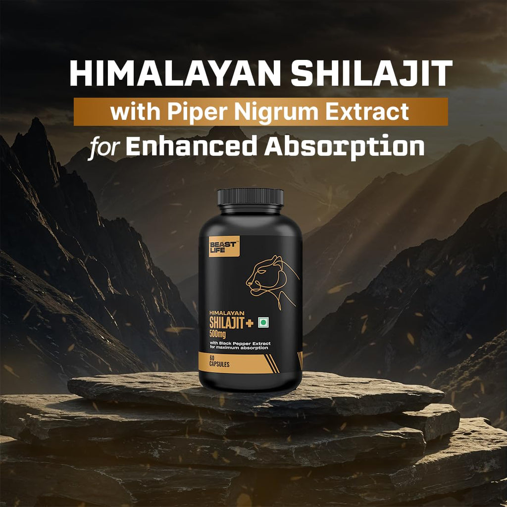BeastLife Himalayan Shilajit | Pure & Potent Shilajit Supplement | Improve Muscle Strength, Enhances Stamina, Energy & Power | Supports Faster Recovery | Natural & Organic Shilajeet (60 Capsules)